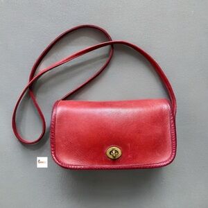 Vintage Coach Red Leather NYC Dinky Crossbody Bag 6824